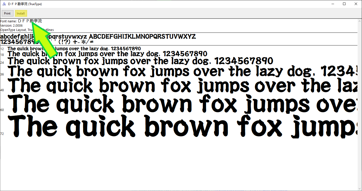Image of font install window